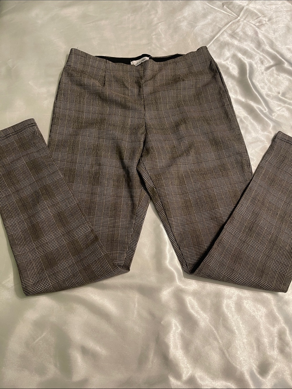 Calvin Klein Plaid Slim Dress Pants in Black and Gray